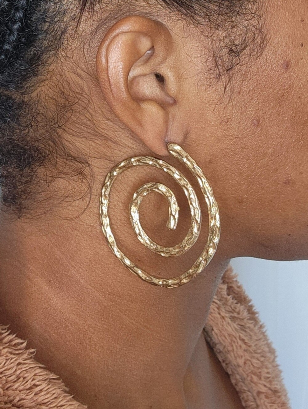 Gold Tone Oversized Spiral Statement Hoop Earrings